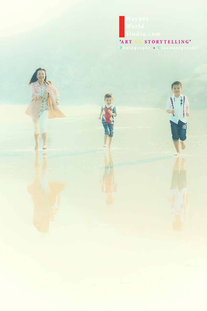 family portrait at Hong Kong beach, artistic style photo